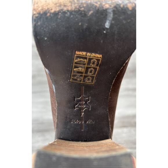 Dolce Vita Brown Suede Stacked Heel Booties Size 7 Heeled Boots Boho Moc Toe - Picture 8 of 8